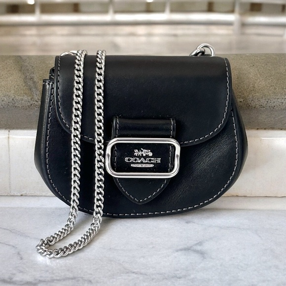 COACH Black Morgan Card Case Mini Leather Crossbody Bag - Picture 1 of 9